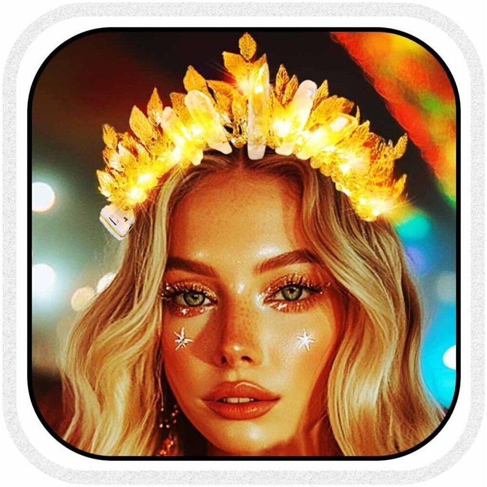 Light Up Fairy Queen Crown Gold Leaf LED Headpiece for Women Costume Festival